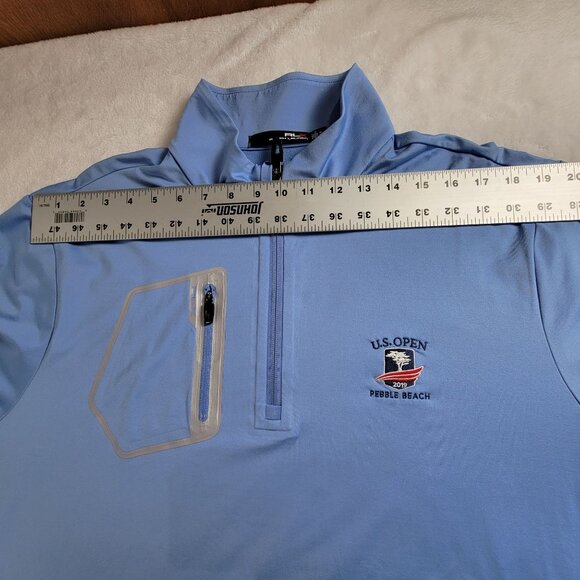 RLX Ralph Lauren Mens U.S. Open 2019 Pebble Beach 1/4 Zip Pullover Shirt XL Blue - Picture 8 of 10